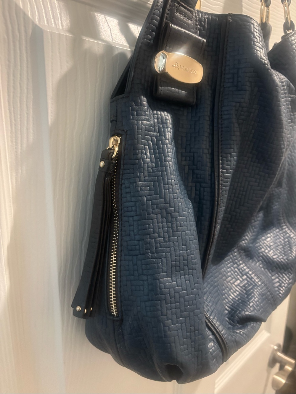 b. makowsky Navy Leather Shoulder Bag with Gold Hardware - Picture 3 of 10